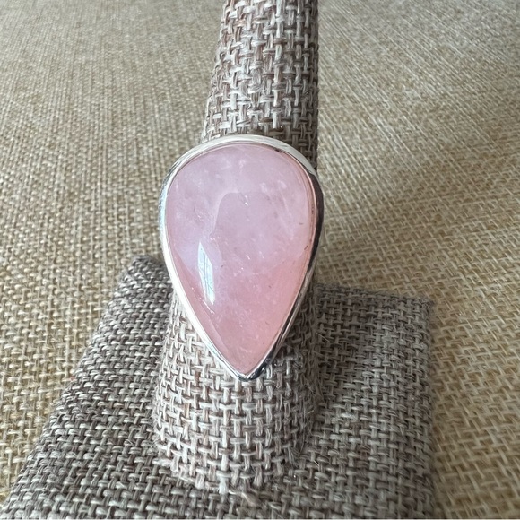 New Rose Quartz Crystal Stone Teardrop Sterling Silver Overlay Ring Size 8.25 - Picture 8 of 9